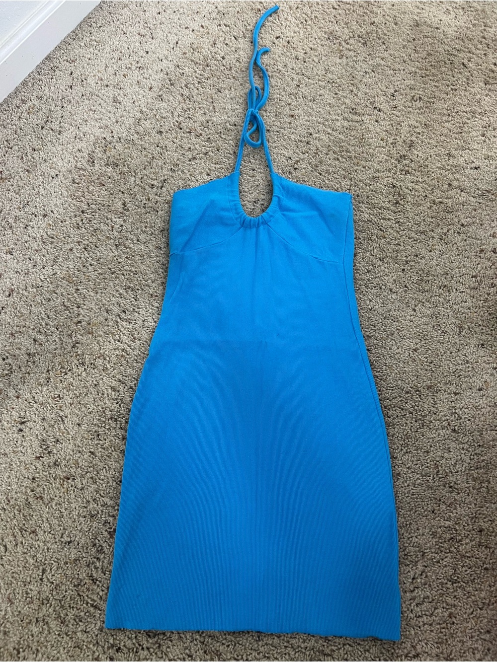 Blue Halter Neck Sheath Dress